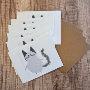 Greeting Cards Blank Notes Cat Lover Gray Cat 6 w/Envelopes Custom Art NEW!